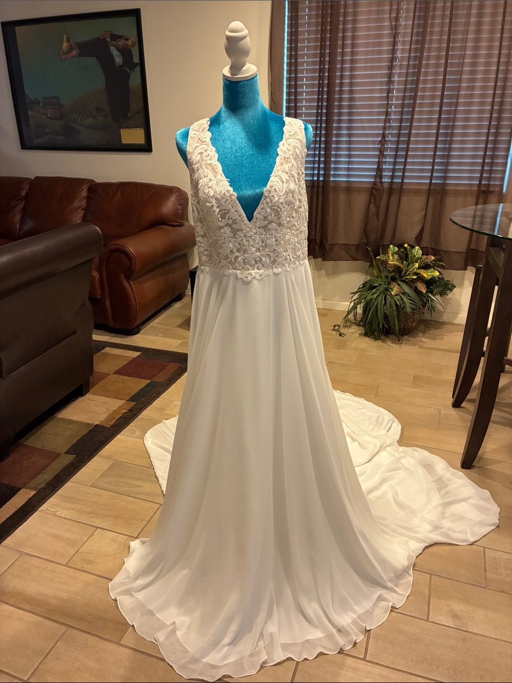 JJ's House White Lace Bodice Chiffon A-Line Wedding Dress